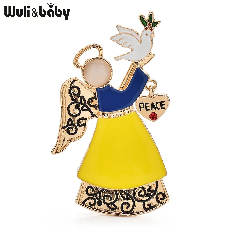 Wuli&baby Release Dove Angel Brooches For Women 2-color Enamel Peaceful Bird And Love God Figure Party Brooch Pins Gifts