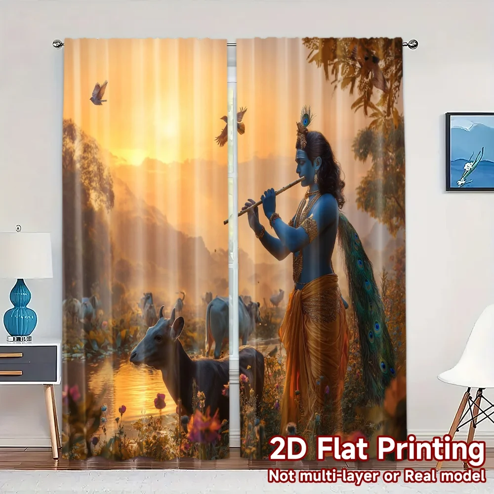 2pcs, 2D FLAT PRINTING Curtains (Without Rod) Pastoral Harmony Popular Curtain Cloth Yarn Curtains Home Decor Perfect for