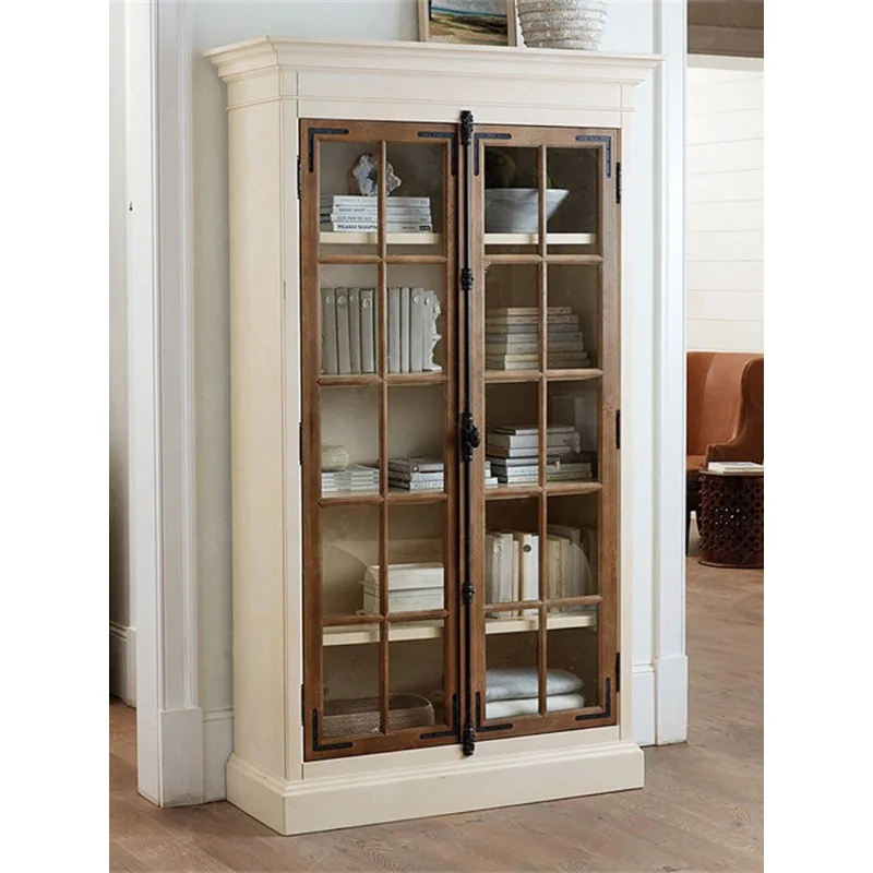 American solid wood floor-to-ceiling bookcase glass door dust locker