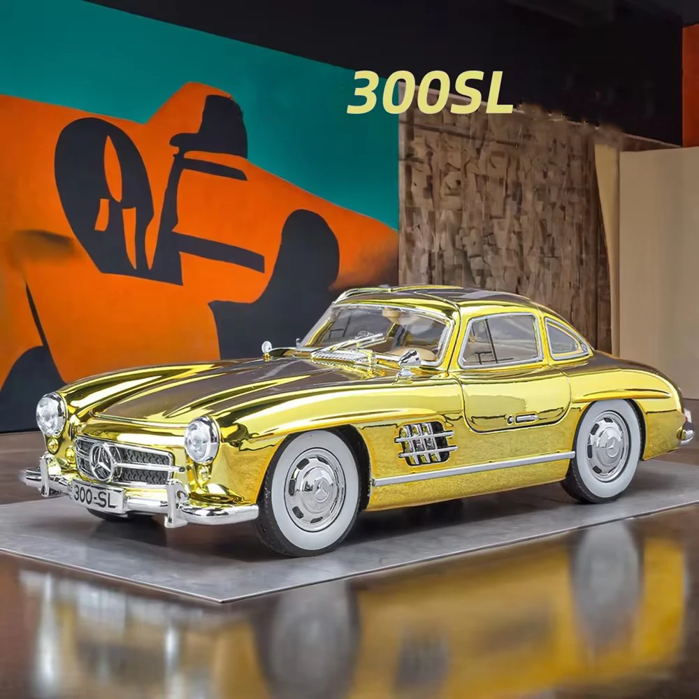 

1:24 300SL Alloy Diecasting Cars Toy Model Wheel Pull Back Vehicles 4 Doors Opened Light Sound Vintage Car Boys Collection Gifts