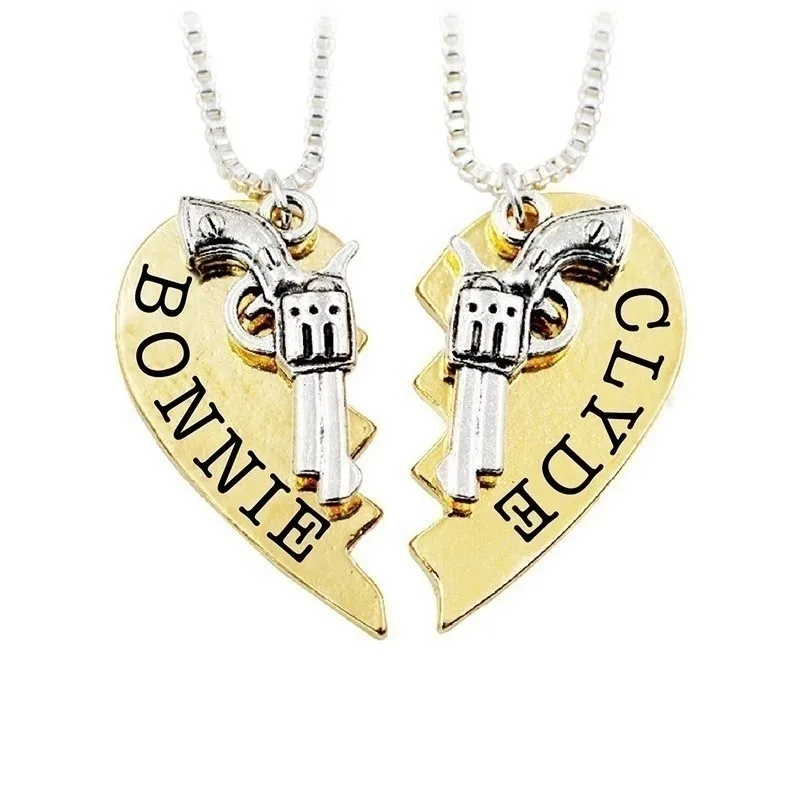 

2 Pcs/set of New Revolver Pattern Heart-Shaped Pendant Necklace Couple Pendant Necklaces Gifts Neck Chains Accessories Jewelry