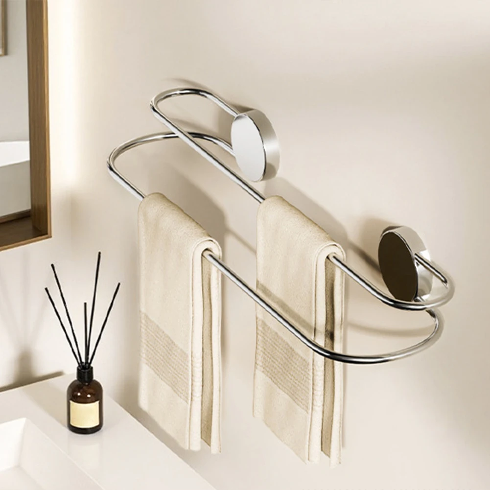 Stainless Steel Suction Cup Double Rod Towel Rack Strong Suction Reusable For Small Apartment Solutions