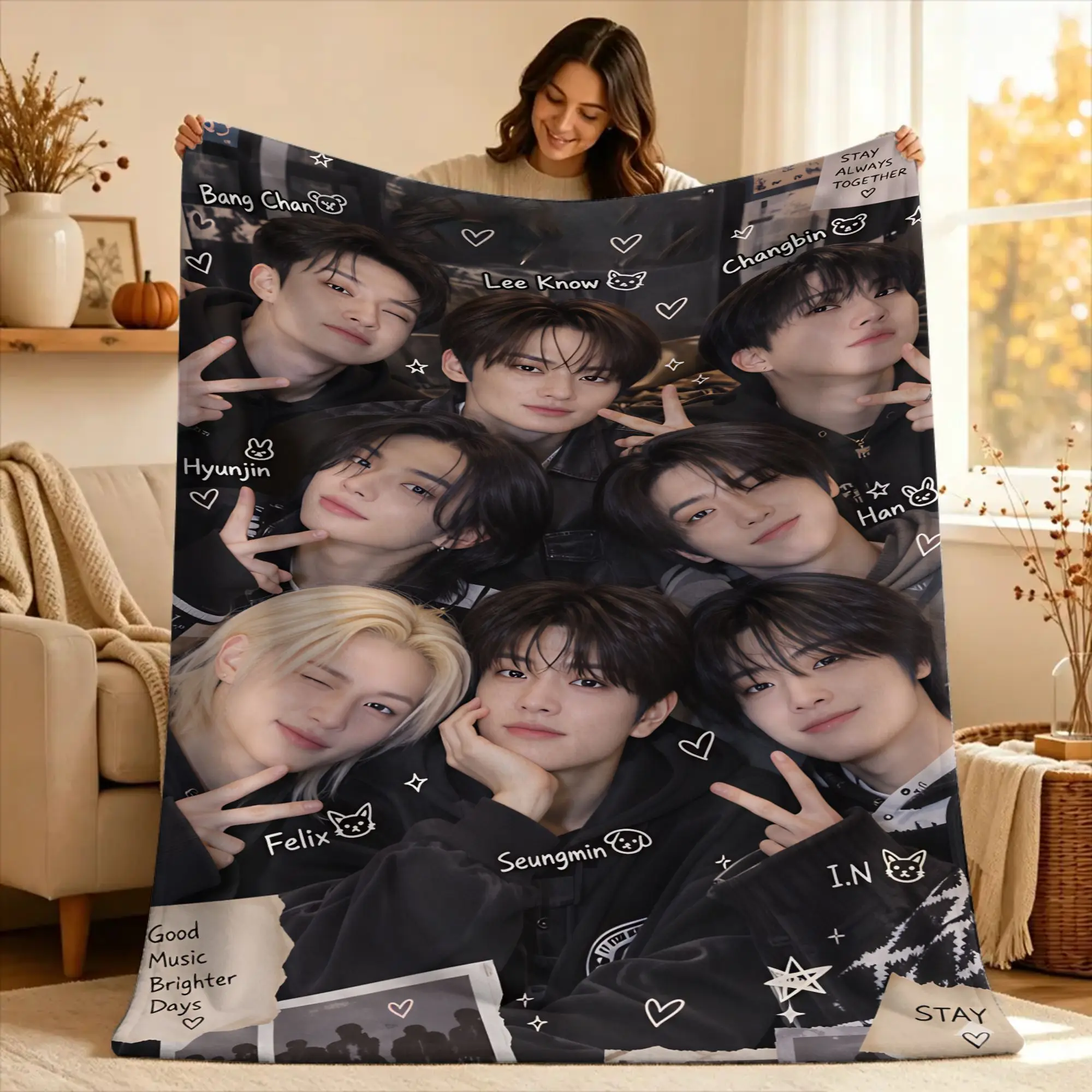 KPOP S-Strays Blanket For kids  Soft Warm Street Trend Plush Throw Blanket For Couch Chair Camping Flannel Bedspread Bed Cover