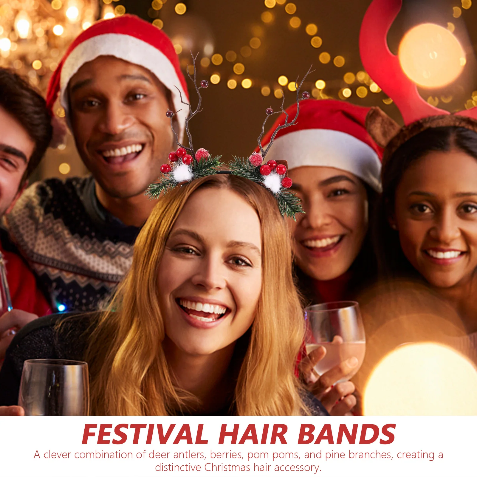 

Antler Headbands Christmas Headdress Xmas Hair Bands Party Accessories Pom Poms Pine Branches Deer Antlers Women Hair