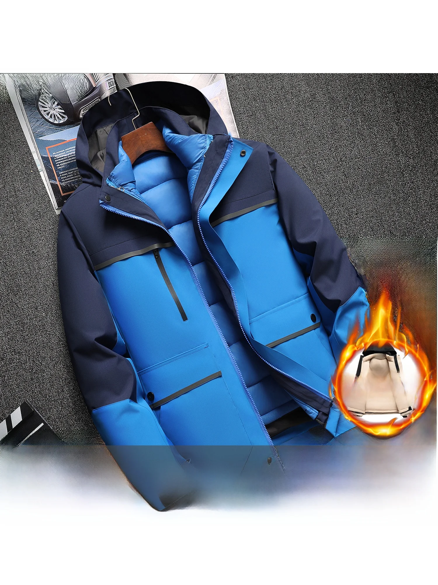 

Men's Thiened Cotton Jaet Autumn Winter Wear Resistant Removable Inner Vest High School Student Workwear Faionable Coat