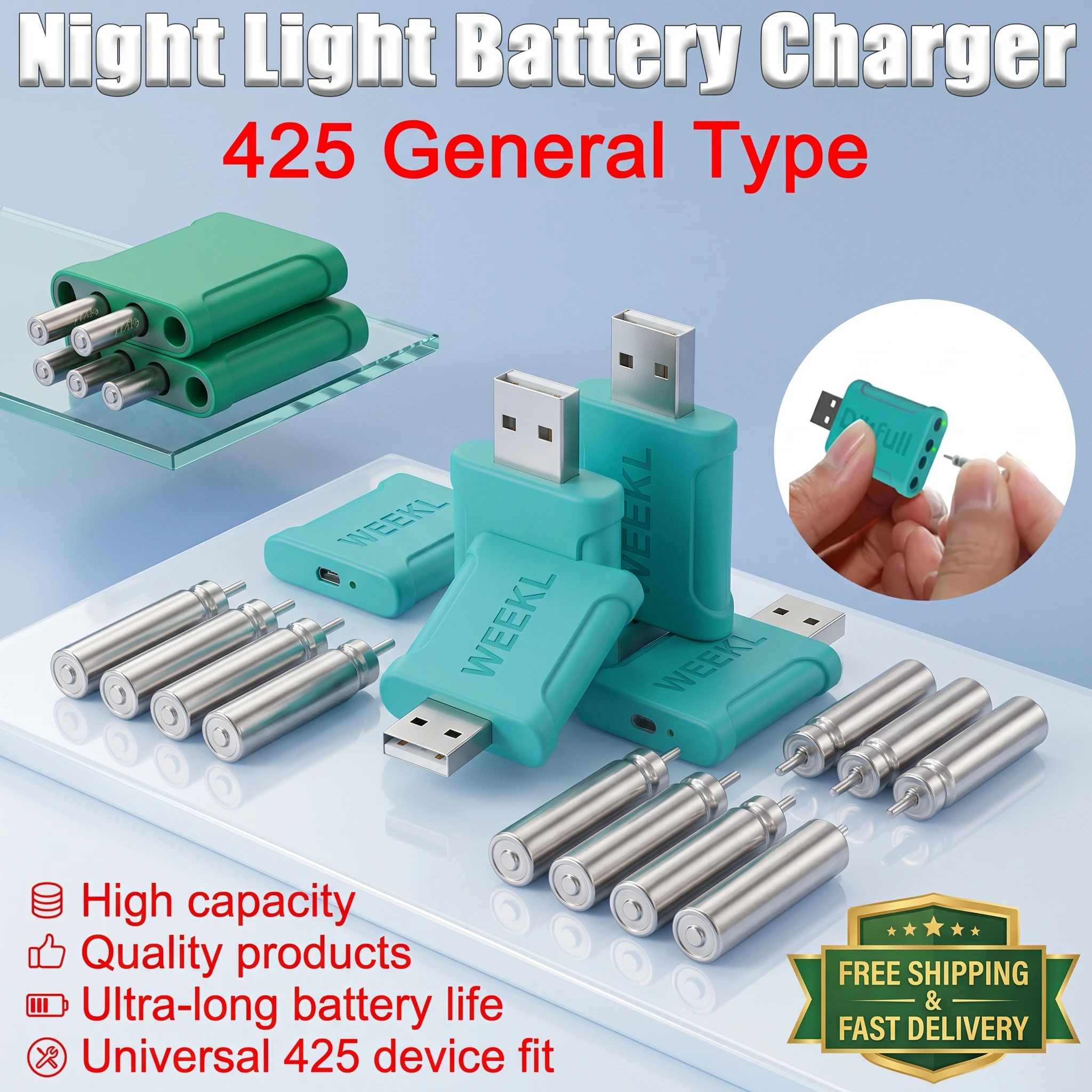 CR425 Rechargeable Battery Set With USB Charger LIR425 Lithium Cells For Night Fishing Float Glow LED Bait