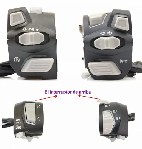 Imagen 2 del producto Interruptor Universal para manillar de motocicleta, luz de advertencia de faro, señal de luz intermitente, bocina, botón de arranque y apagado con LED, 7/8 '', 22mm