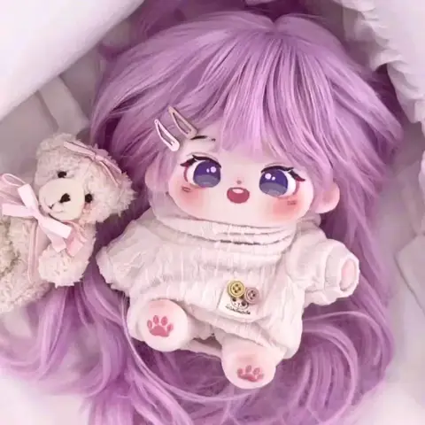 20cm 귀여운 보라색 머리 면화 인형 DIY 드레스 코스프레 카와이 아이돌 박제 사용자 정의 그림 플러시 장난감 할로윈 선물