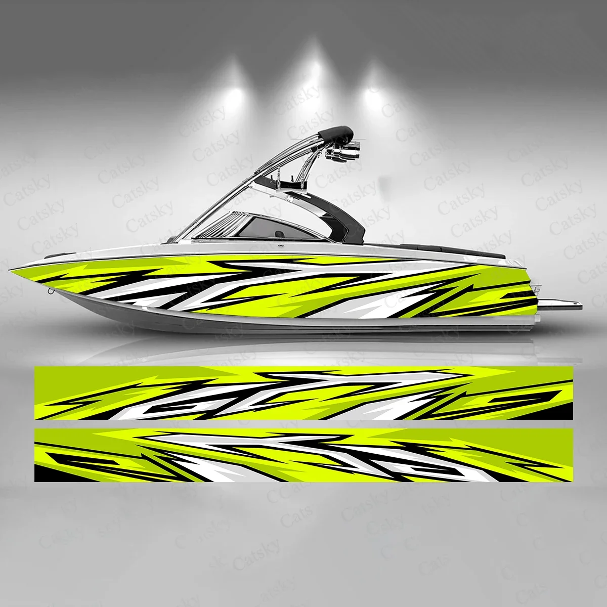 Light Yellow Gradient Stripes Boat Sticker Fashion Custom Fish Boat-Sticker Vinyl Waterproof Boat Wrap Graphic Boat Wrap Decal