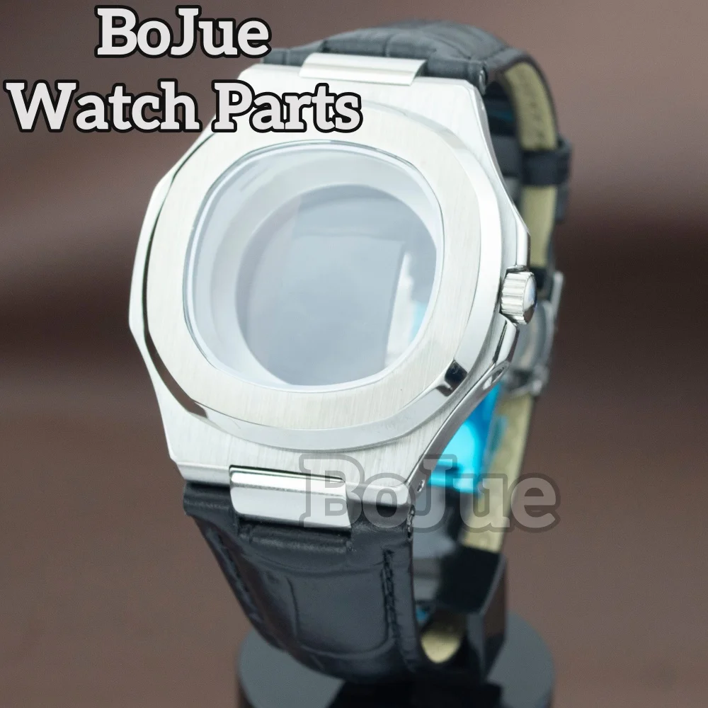 

41mm Watch Case Leather Watchband Parts Sapphire Crystal Glass For Mod Nautilus Seiko nh34 nh35 nh36 38 Movement Dial Waterproof