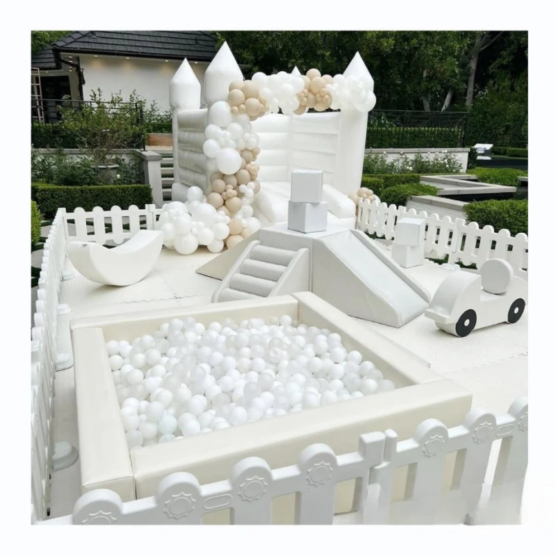 soft play equipment commercial toddler indoor playground white ball pit fence and white bounce house for kids soft play