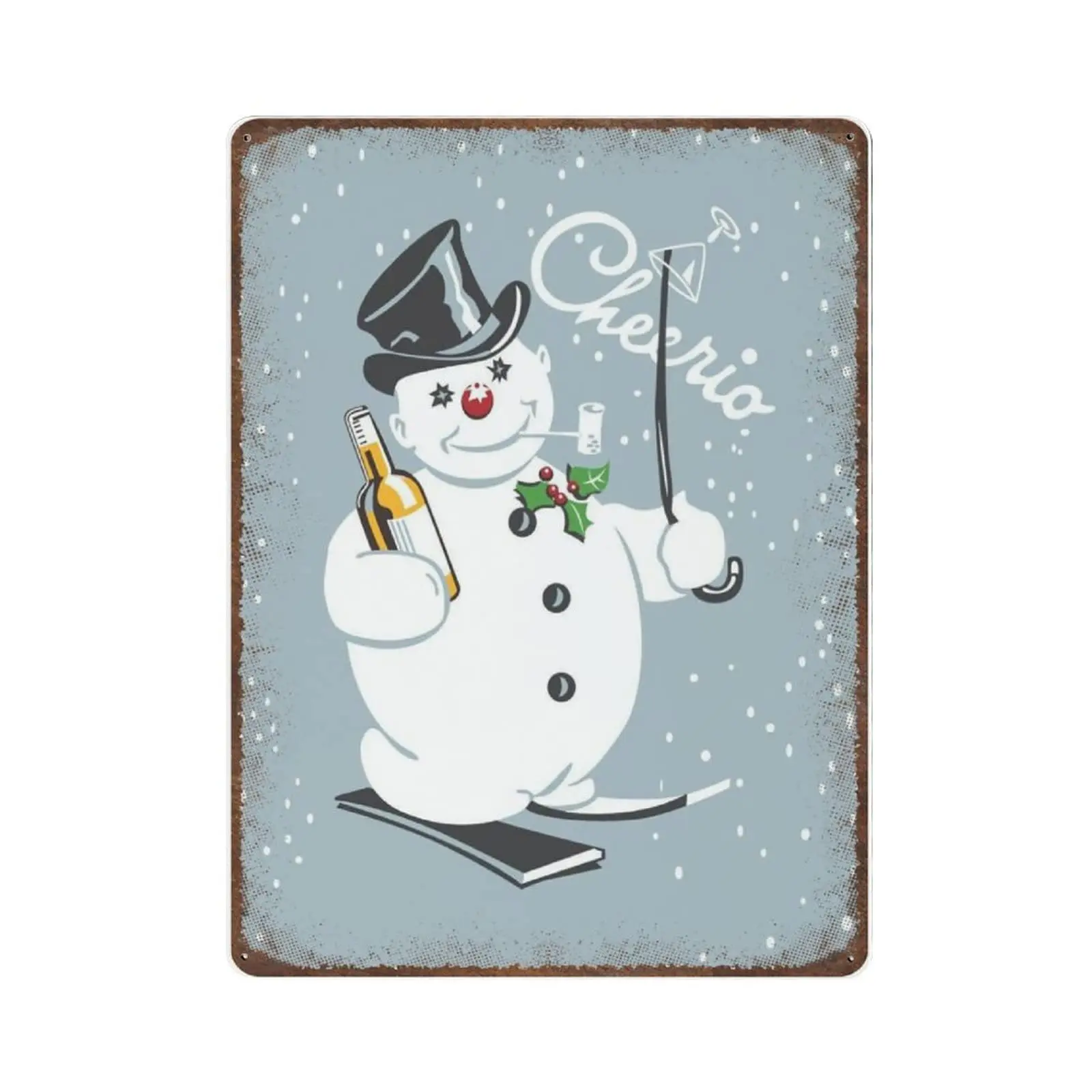 Vintage Thick Metal Tin Sign-Cheers Cute Snowman Merry Christmas Tin Sign，Home Decor Wall Art，Funny Signs for Home/Kitchen/Garag