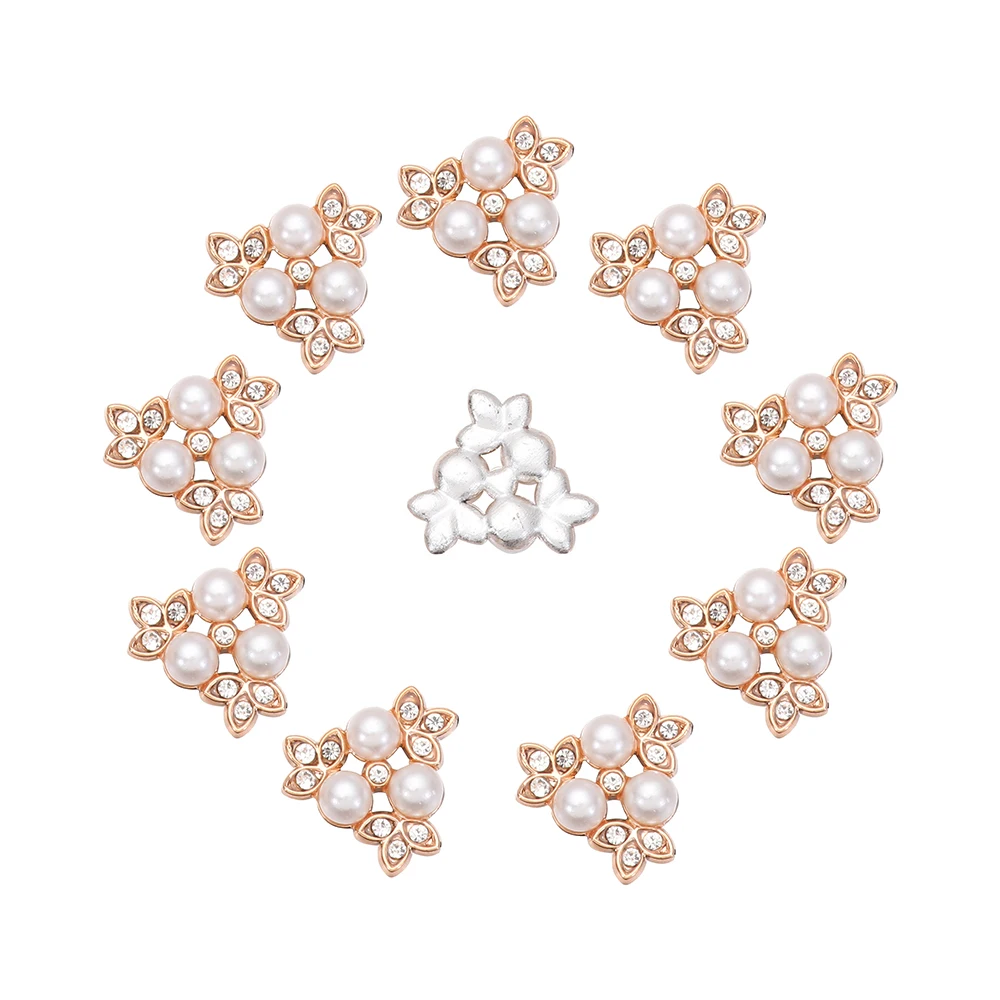 10PCS Apparel Sewing Flower-shaped Crystal Pearl Button Headwear Accessories Pearl Hairpins Rhinestone Buttons