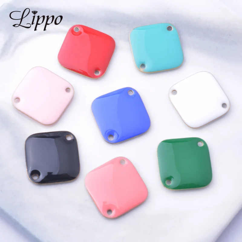 30pcs Copper Enamel Square Connector Charms Two-sided Enamelled  Double Hole Pendant DIY Jewelry Earring Making