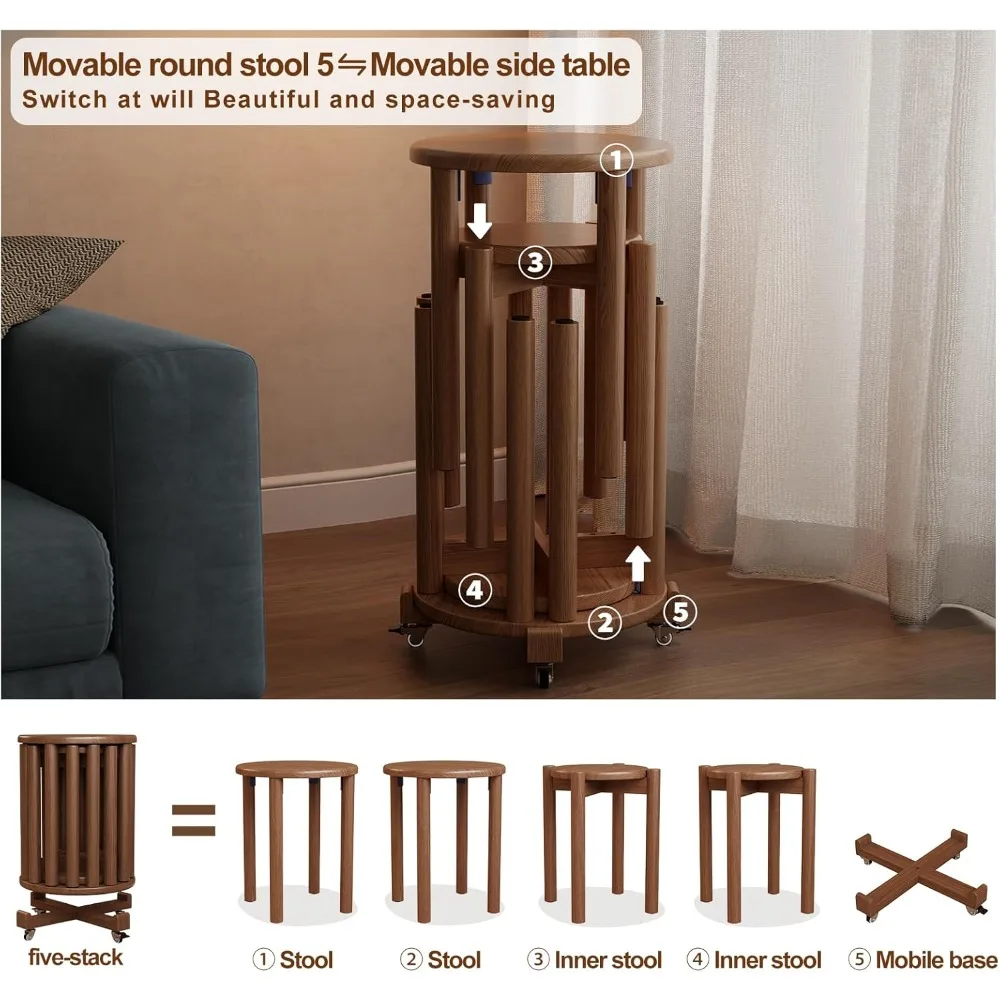 مجموعة من 4 مقاعد خشبية قابلة للتكديس، ارتفاع 18 بوصة، طاولات جانبية وتعشيش، قوية ومتينة، جاهزة للاستخدام #3