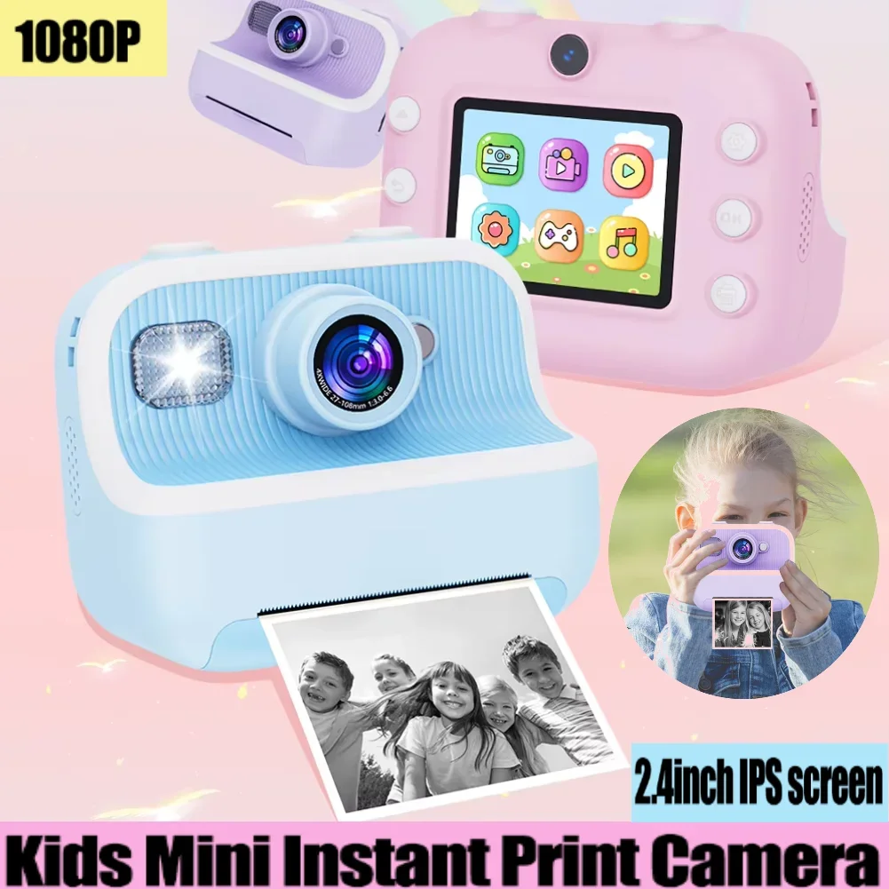

Kids Mini Instant Print Camera 2.4 Screen Digital Photo Camera Toy HD 1080P Video Child Digital Camera for Girls Boys Aged 3-12
