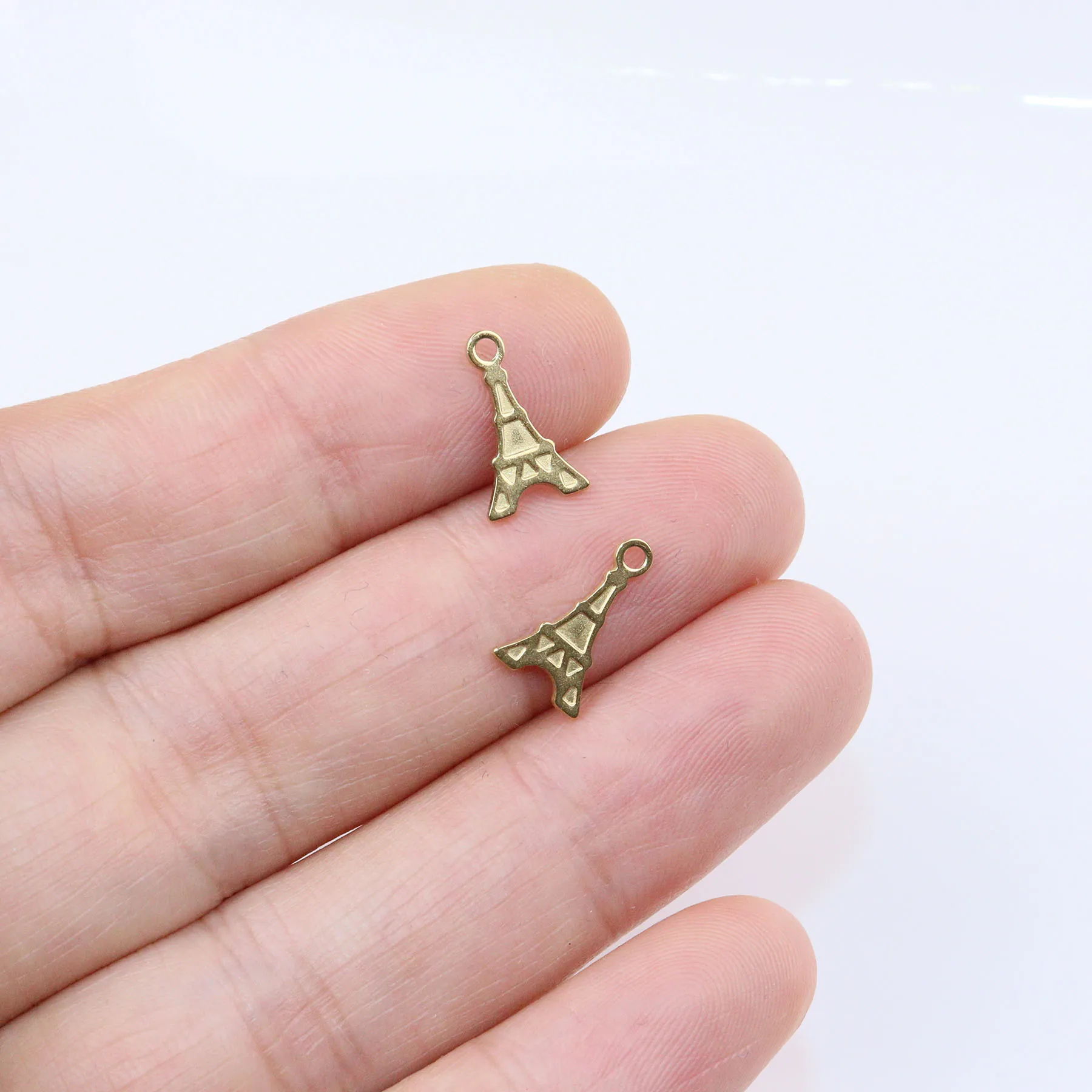 50/10pcs 12*7mm Wholesale StainlessSteel Mini Tower Dangling Charms DIY Anklets Earrings Bracelets Unfading Colorless 2 Colors