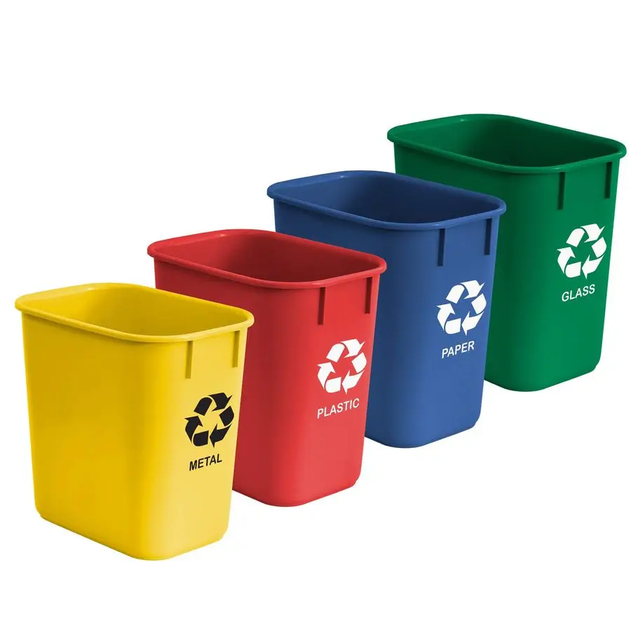 

Wastebasket Bin for Recycling, 3.25 Gallon 13 Quart 12 Liter Made of Plastic Metal Yellow, Paper Blue, Glass Green, Plastic Red