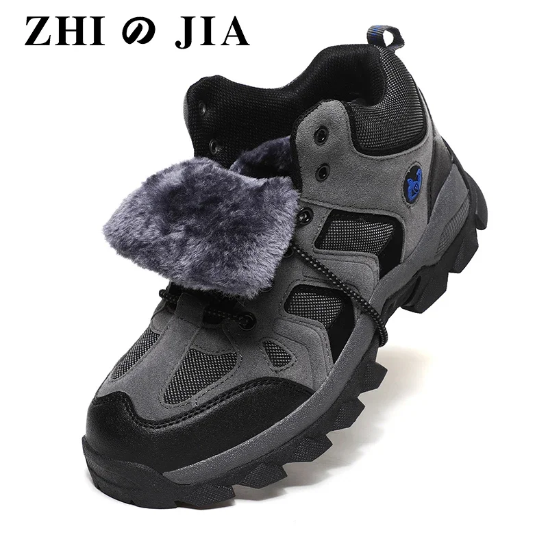 

Leather Men Boots Winter with Fur Super Warm Snow Boots Men Winter Work Casual Shoes Sneakers High Top Rubber Ankle Boots Female