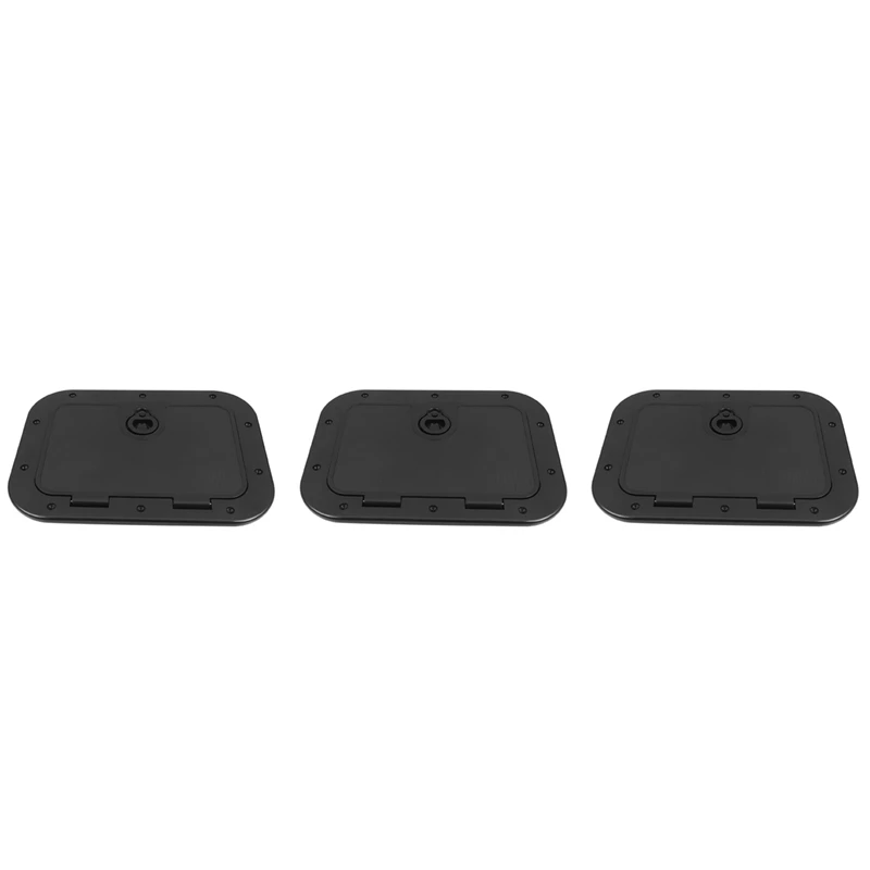 3X Marine Deck Plate Access Cover Pull Out Inspection Hatch With Latch For Boat Kayak Canoe, 380 X 280Mm -Black