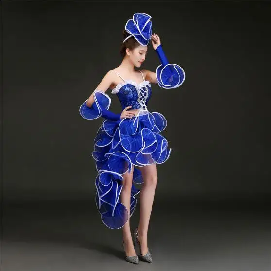 

Ladies Jazz Dance Costume Sequin Stage Costume Ruffles Modern Dance Women