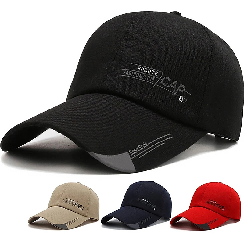 Canvas Printed Long Brim Baseball Cap, Minimalist Duckbill Cap, Outdoor Sports Sun Shading And Sun Protection Hat