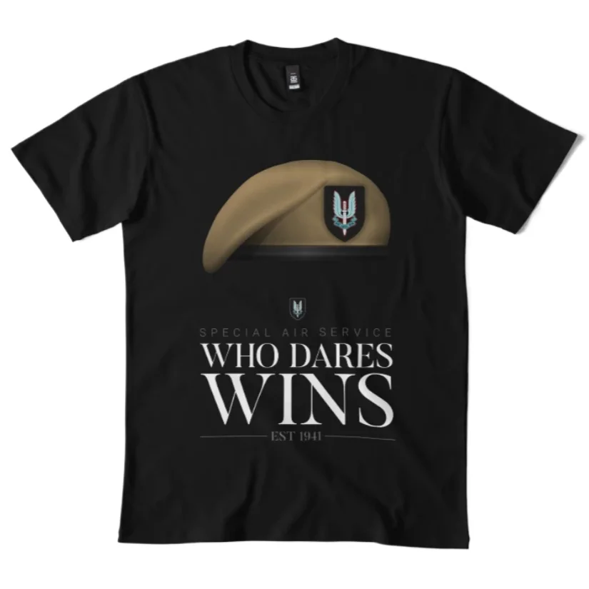 Qui aime gagne |   British Special Air Service (SAS) T-Shirt 100% coton col rond été manches courtes décontracté hommes T-shirt taille S-3XL