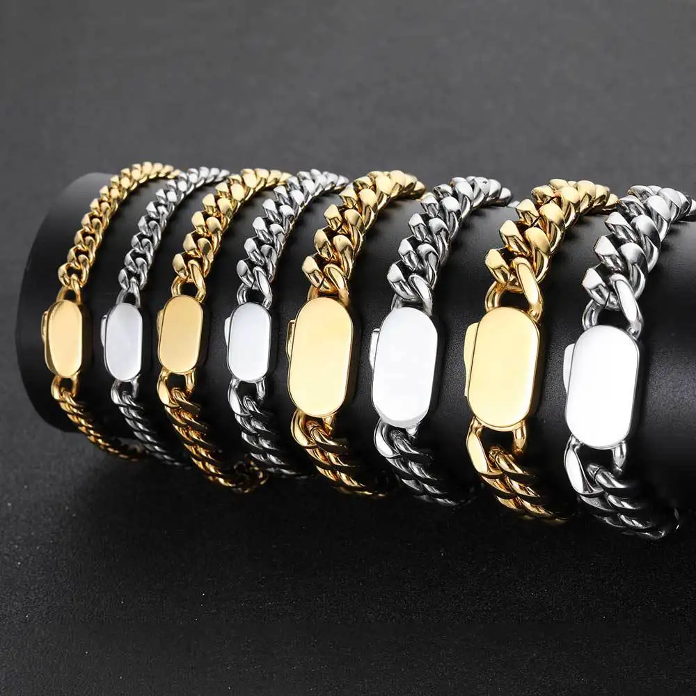 8/10/12mm Punk 18K Gold Color Curb Cuban Chain Necklace Men Women Hiphop Miami Stainless Steel Bike Biker Choker Neck  Jewelry