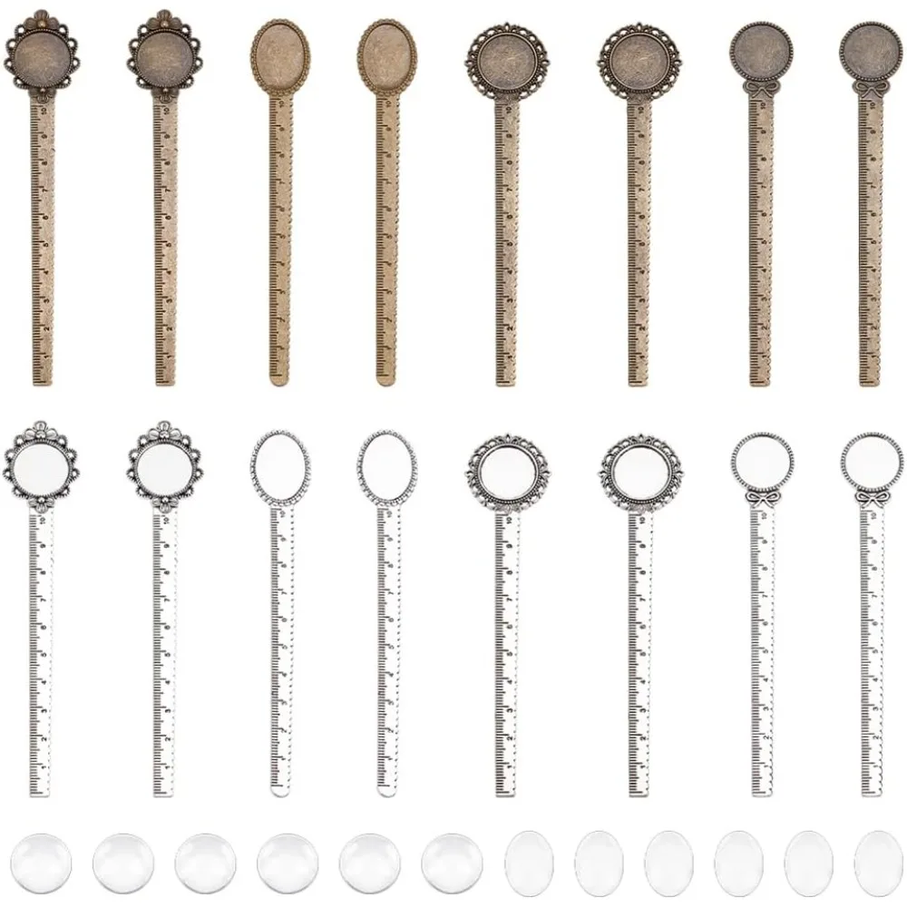 

36 Pcs Antique Bronze Bookmark Pendant Tray Including 16 Pcs Ruler Bookmark Cabochon Settings 20 Pcs Clear Glass Cabochons