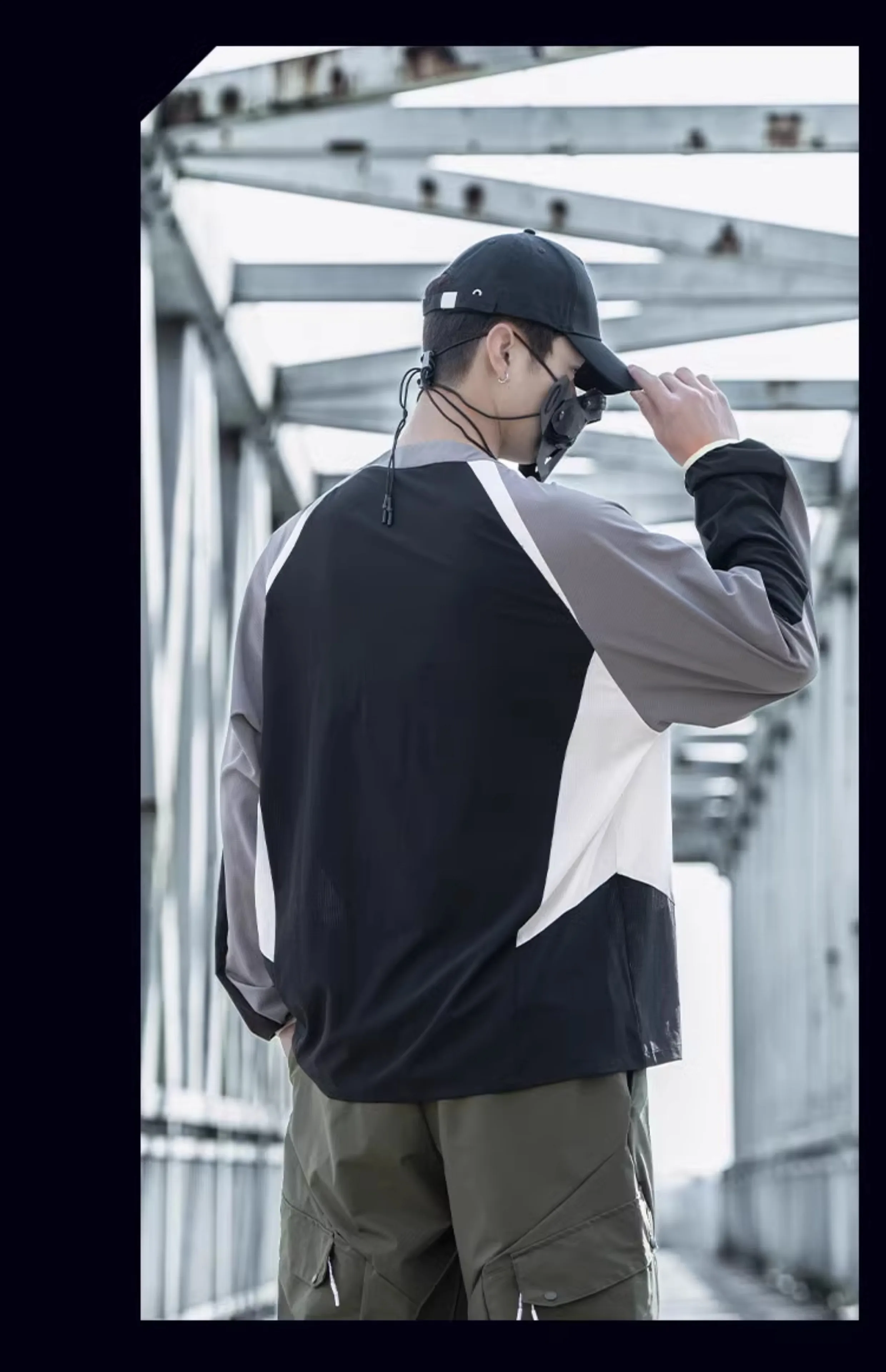 Contrast Color Design Quick Dry Half-zipper Cycling Hoodies Summer Man High Street Outdoor Tactical Long Sleeve Tops