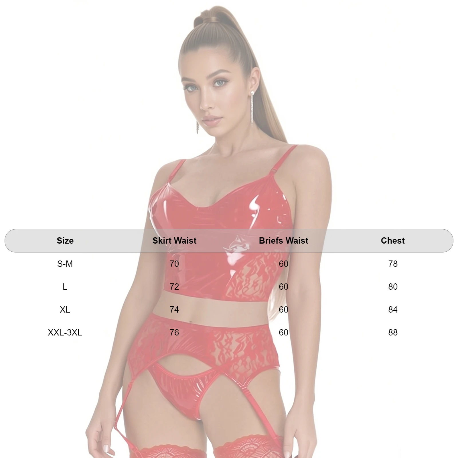 Damen-Bikini-Set aus PU-Leder mit Spitze und Patchwork-Design, bestehend aus einem kurzen Oberteil und einem passenden Höschen mit Strumpfband, ideal für Bühnenauftritte und Partys, zweiteiliges Badeoutfit. – Detail 1