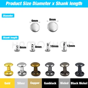 Nhãn dán đôi của kim loại, móng đầu rộng, tăng đột biến, đá, đồ thủ công bằng da, giày, túi, thắt lưng, quần áo, vòng tay, DIY, 6-8mm, 100 bộ 10 Vivet bán hàng chính cho Belt - №2