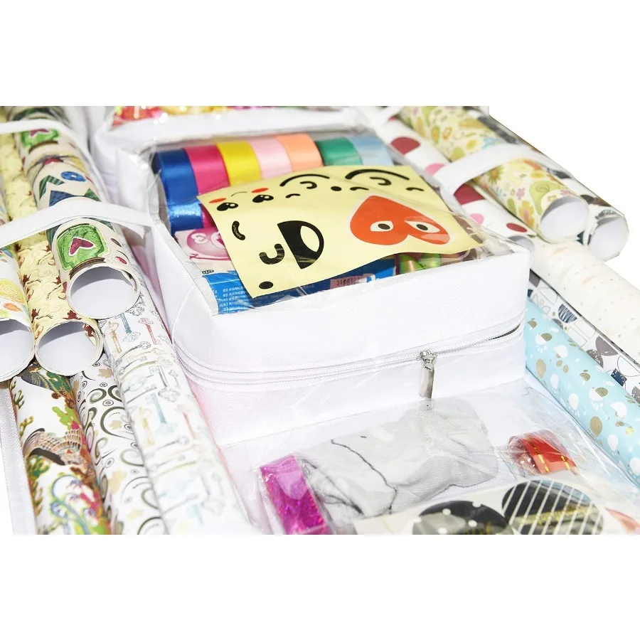 منظم تغليف الهدايا المعلق على الوجهين لتخزين لفات ورق التغليف الكبيرة مقاس 16 × 41 ومقاوم للتمزق وموفر للمساحة #4