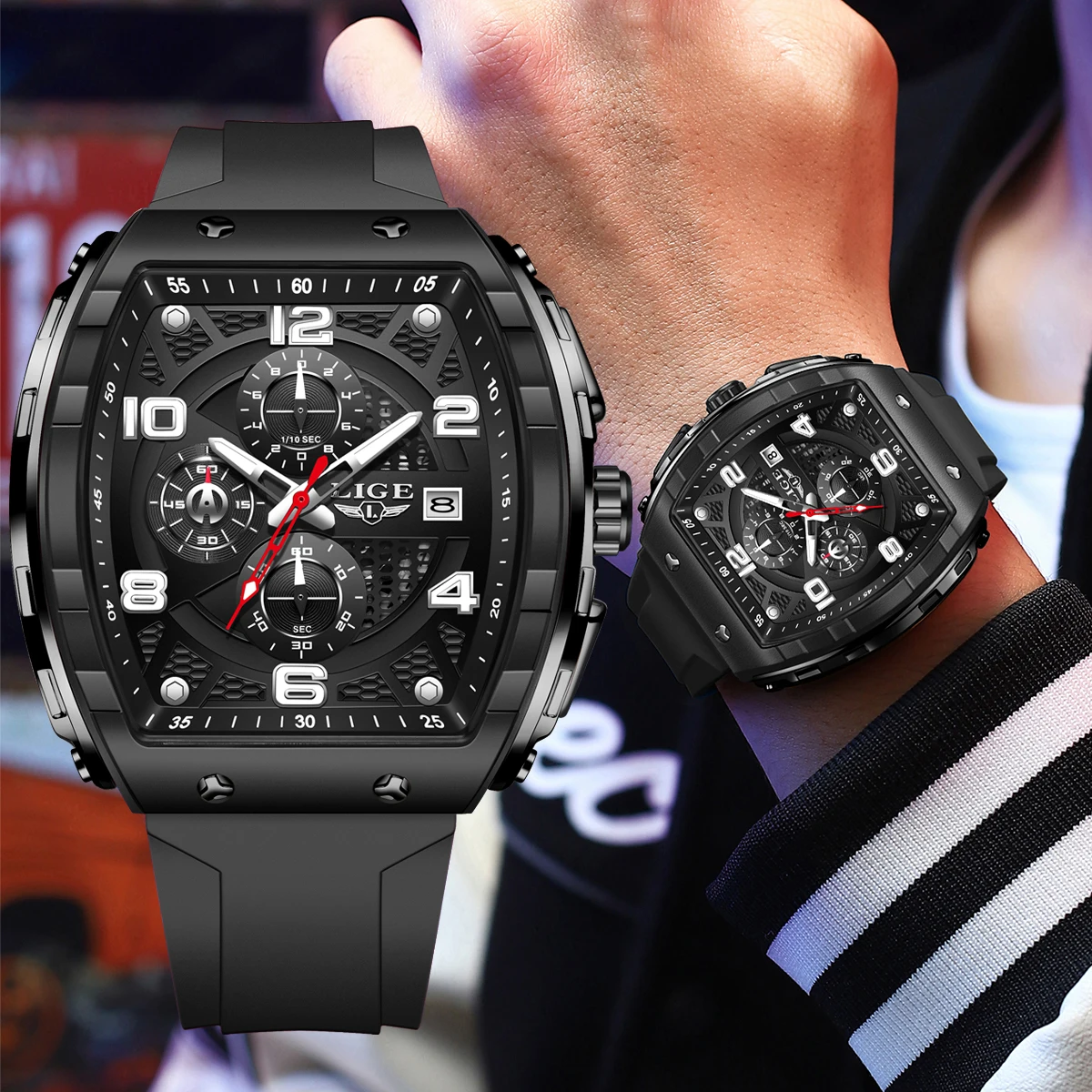 

Мужские спортивные часы LIGE 2026 класса люкс, модные, светящиеся, с календарем, в стиле милитари, подарок для мужчин + коробка