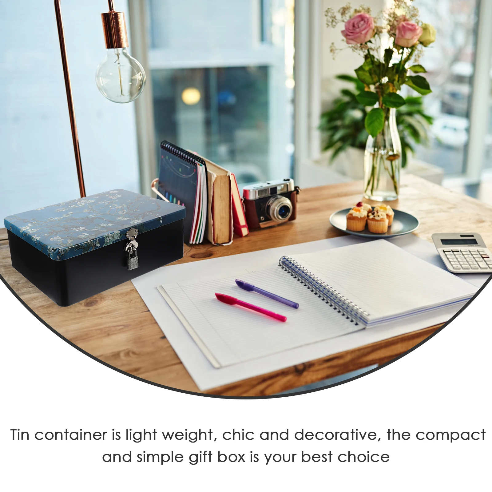 

Tinplate Storage Box Compact Cases Jewelry Sturdy Vintage Boxes with Hinged Lids