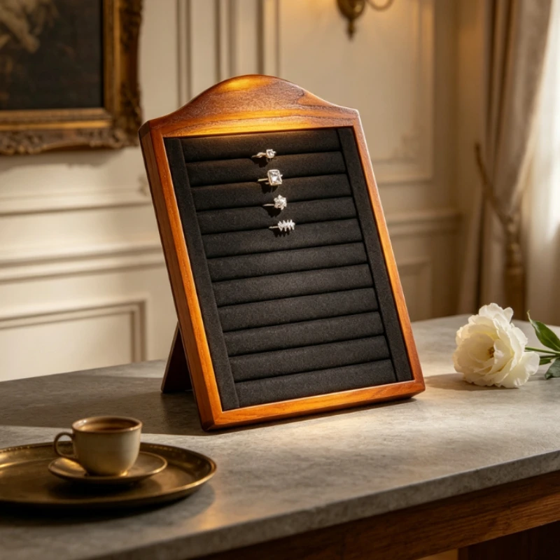 Solid Wood Jewelry Display Stand Earrings Rings Display Shelf Vertical Desktop Necklace Jewellery Holder Jeweler Pendant Rack