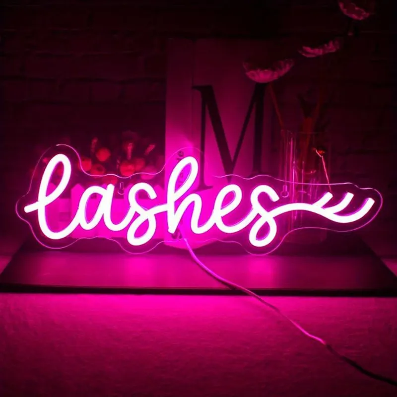 Pink LED Lashes Neon Sign Wall Decor for Bedroom Salon Beauty Room Eyelash Business Makeup Studio - Vibrant Glow Lighting