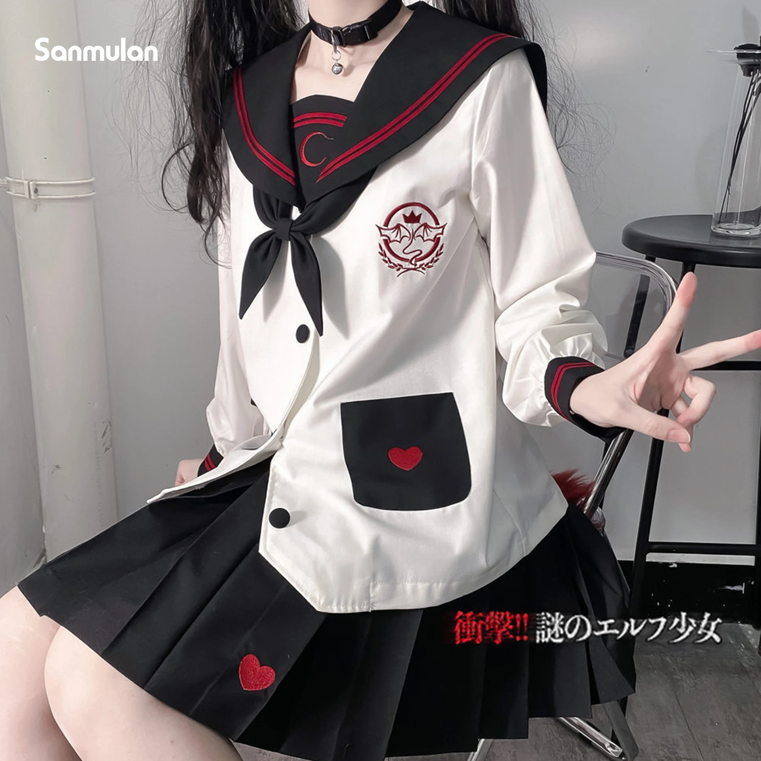 

Cute Ghost JK Uniform Suit Japanese College Style Sweet Sailor Suit Top Suit Japanese Fashion Pleated Skirt Role Play Cos Woman