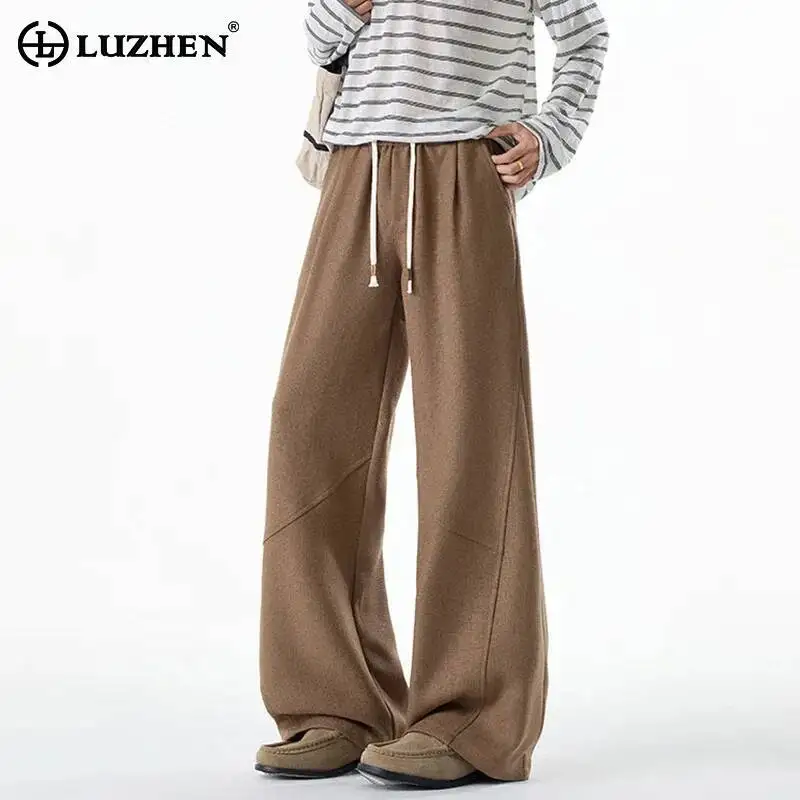 LUZHEN 2026 New High Quality Original Elastic Waist Loose Straight Casual Pants Men Fashion Handsome Solid Color Trousers JY7944