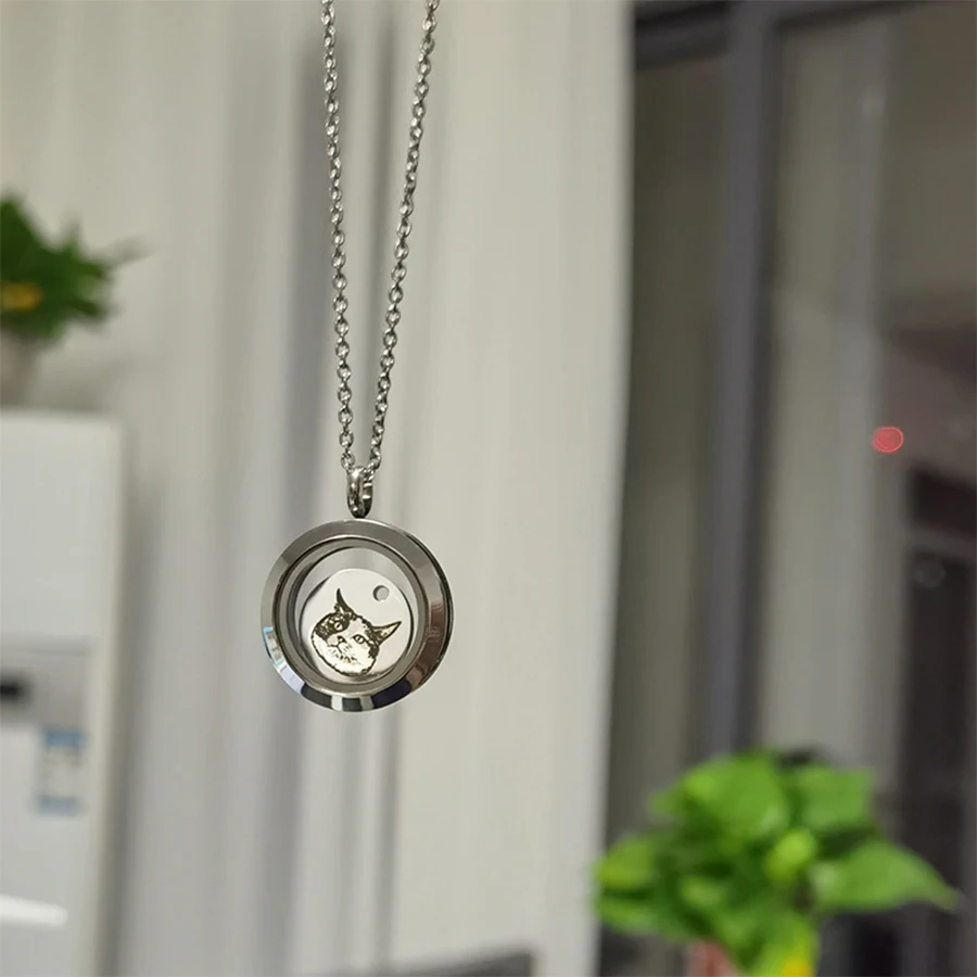 Stainless steel new round glass urn pendant necklace cremation ashes pendant personalized customized photo - openable