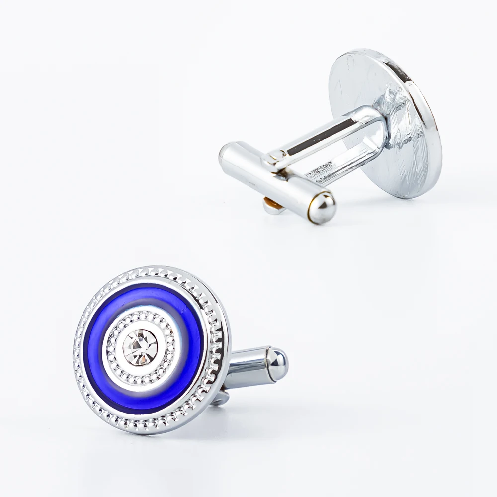 أزياء جولة الفضة مطلي الأزرق الماس كريستال أزرار أكمام رجالي الأعمال مجوهرات الزفاف قميص الكفة زر الهدايا #2
