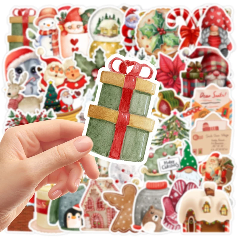 

50PCS Christmas Holiday Celebration Exquisite Graffiti Stickers Christmas Theme Gift Box Phone Laptop Luggage Stationery Decals