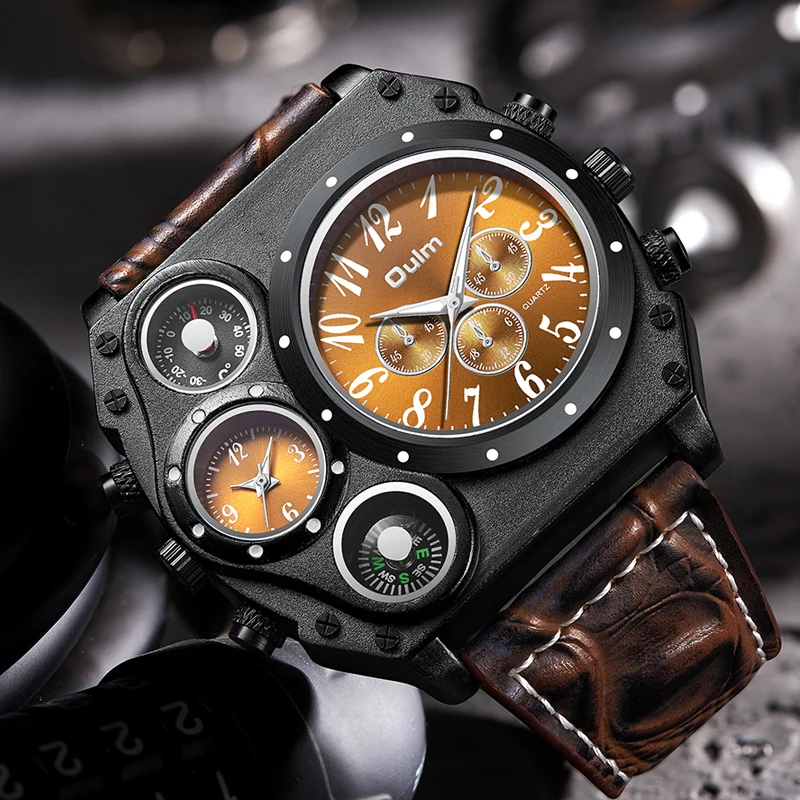 Montres de sport militaires multifonctions pour hommes, montre-bracelet à grand cadran, boussole masculine, horloge à quartz, haut, fuseau horaire