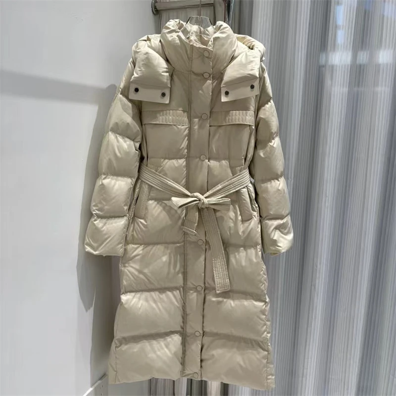 2022 winter nieuwe dames dikke warme capuchon Goosedown jas y2k hoge kwaliteit Mode high street halflange over-de-knie donsjack