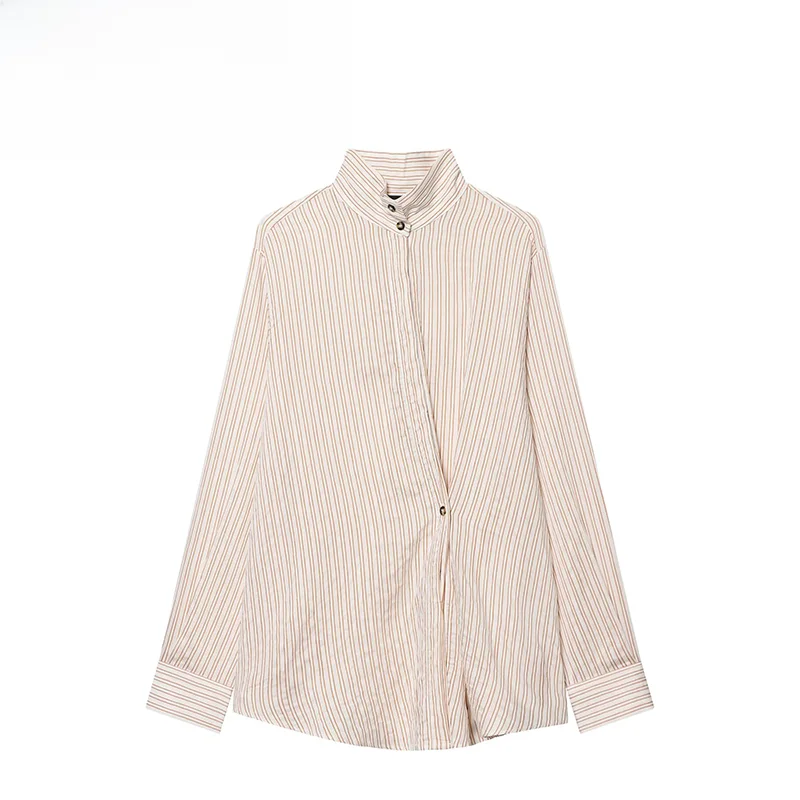 

Faionable Striped Loose Women's irt ZR Autumn New Arrival Versatile Design Polyester Long Sve Non-Sinkable