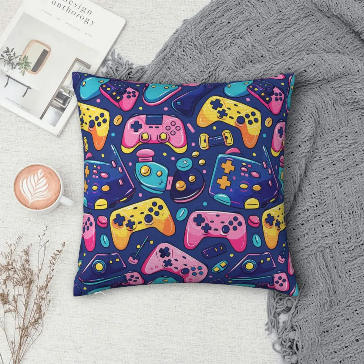 Colorful Game Gamepad Controller Pattern Square Pillowcase Pillow Cover Cushion Decor Comfort Throw Pillow for Home Sofa