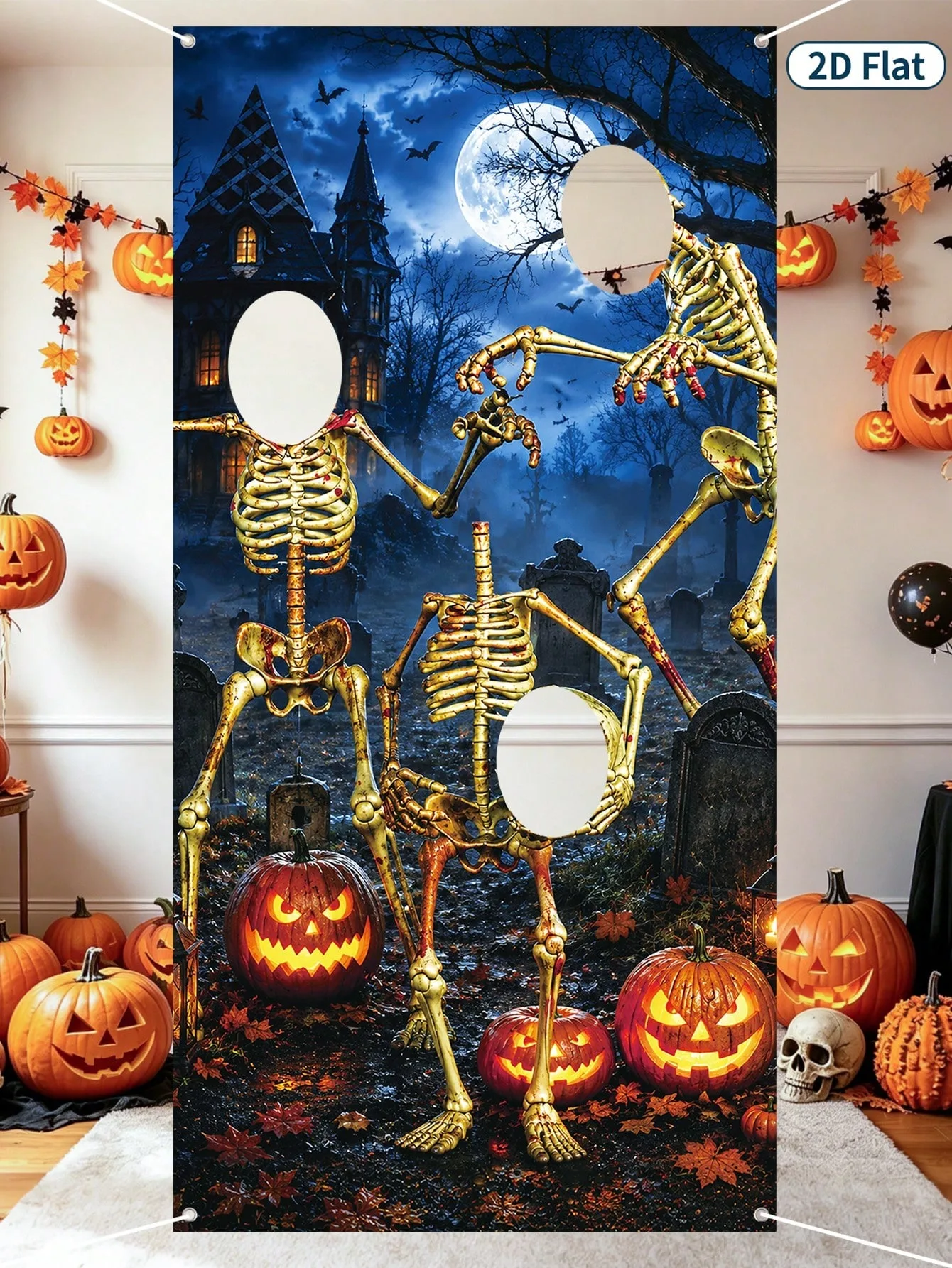 1 Stück Halloween-Skelett-Foto-Requisiten-Hintergrundbanner, Halloween-Totenkopf-Fotografie-Hintergrund für Halloween-Partyzubehör