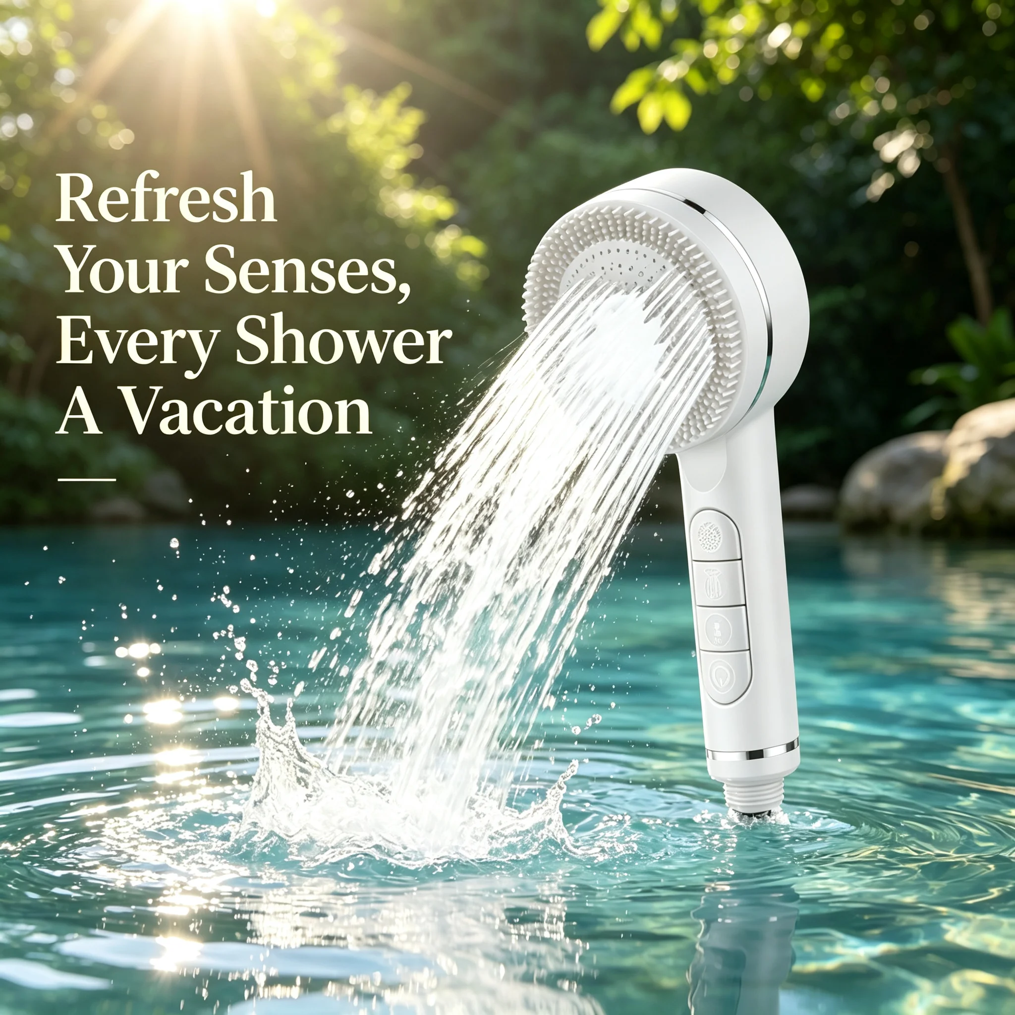 SPA Massage Filter Shower Head Pressurized Handheld Sprayer with 1.5m Hose and Holder 4 Spray Modes Outer Silicone Scrubber view 2