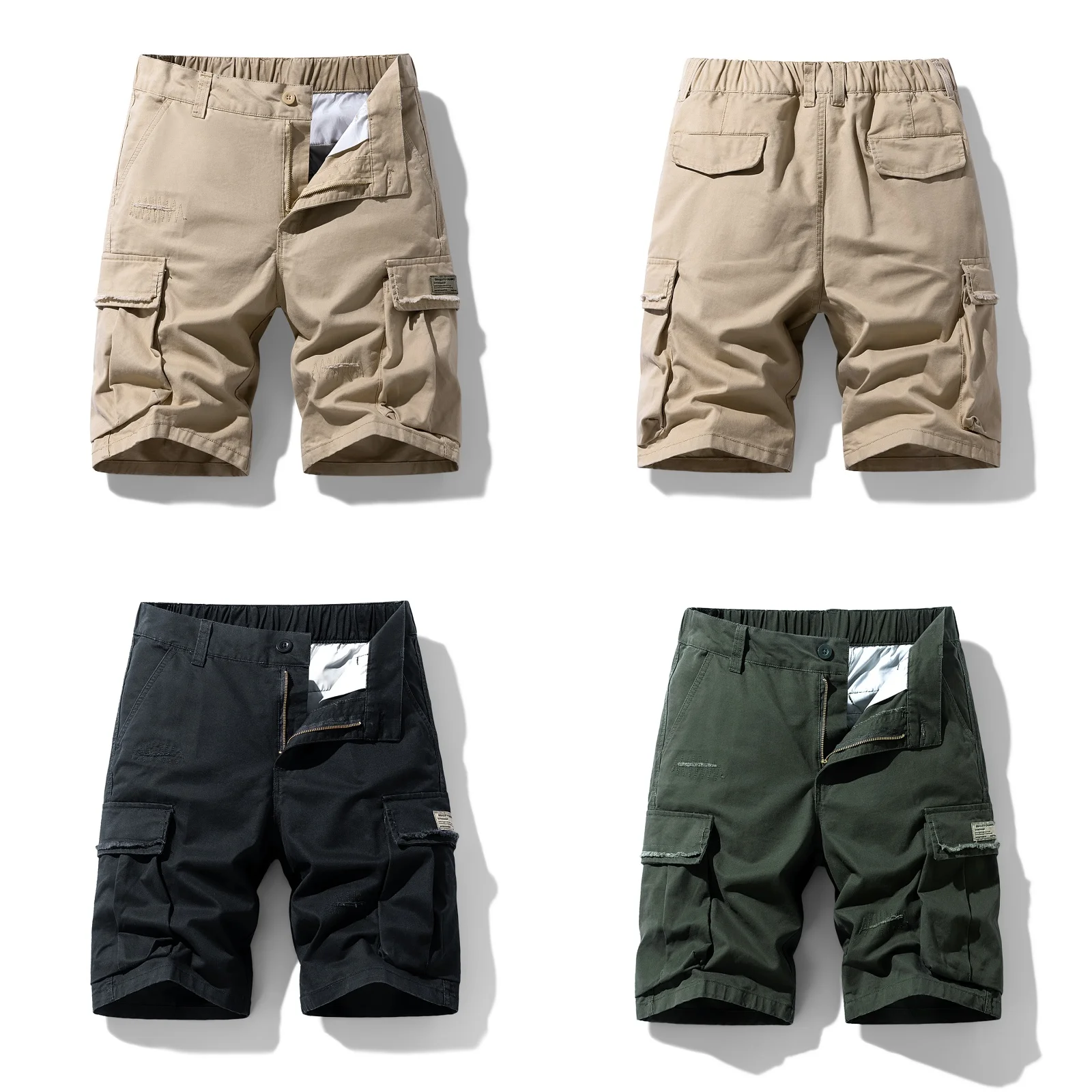 

Brand Clothing 97%Cotton Men's Cargo Shorts Summer Streetwear Multi-Pocket Knee Length Loose Straight Male Fashion Work Shorts