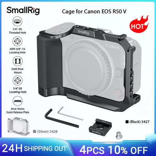 Jaula SmallRig para Canon EOS R50 V con mango de silicona y placa de liberación rápida Arca-Swiss para trípodes para estabilizadores DJI RS -5427